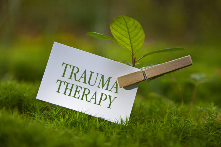 trauma therapy note pegged to a plant
